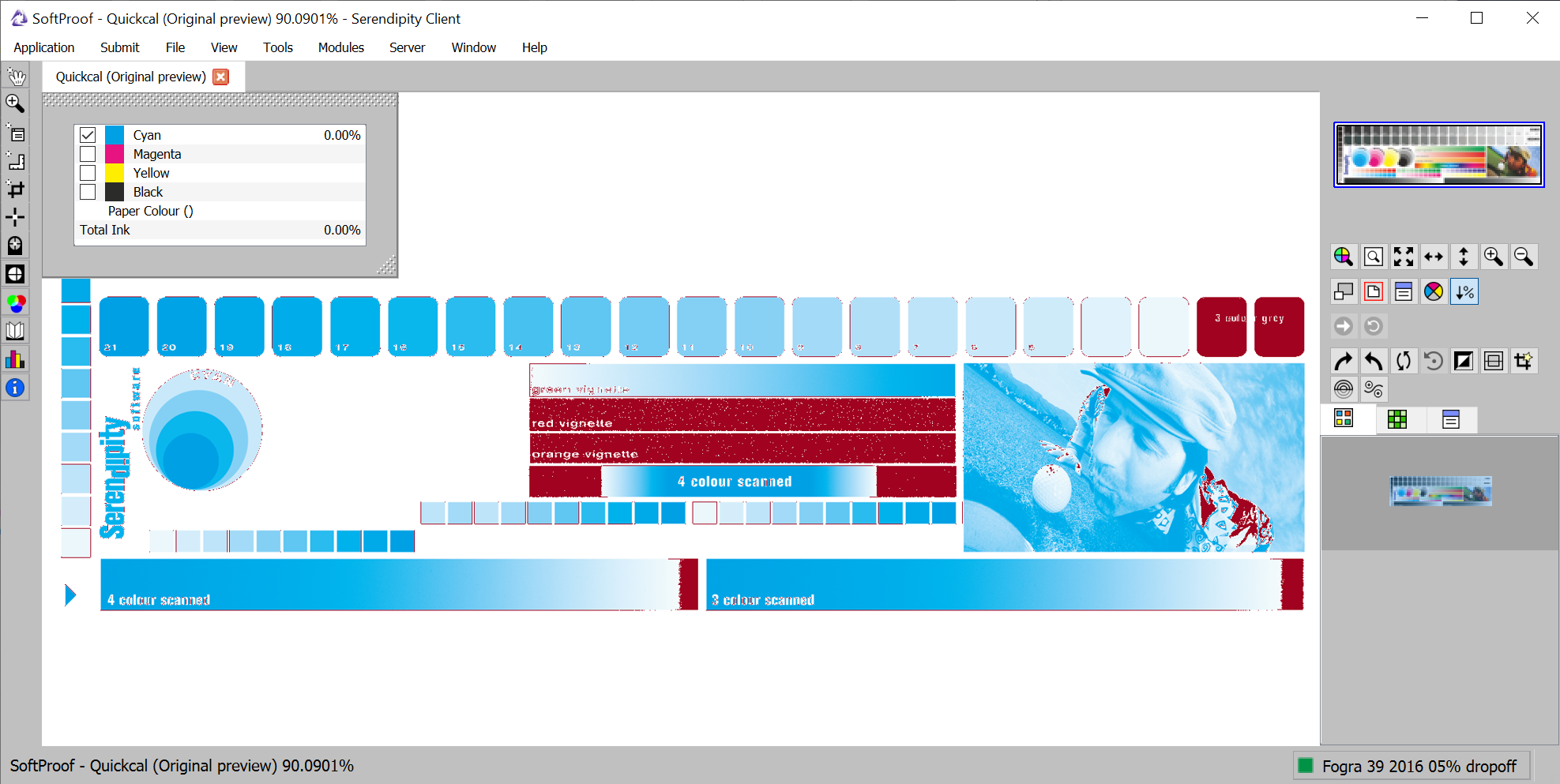 QuickCal - Cyan channel viewed with a 5% Minimum Dot Simulation active, in Highlight Mode.