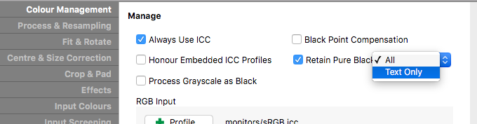 RetainPureBlack dropdown