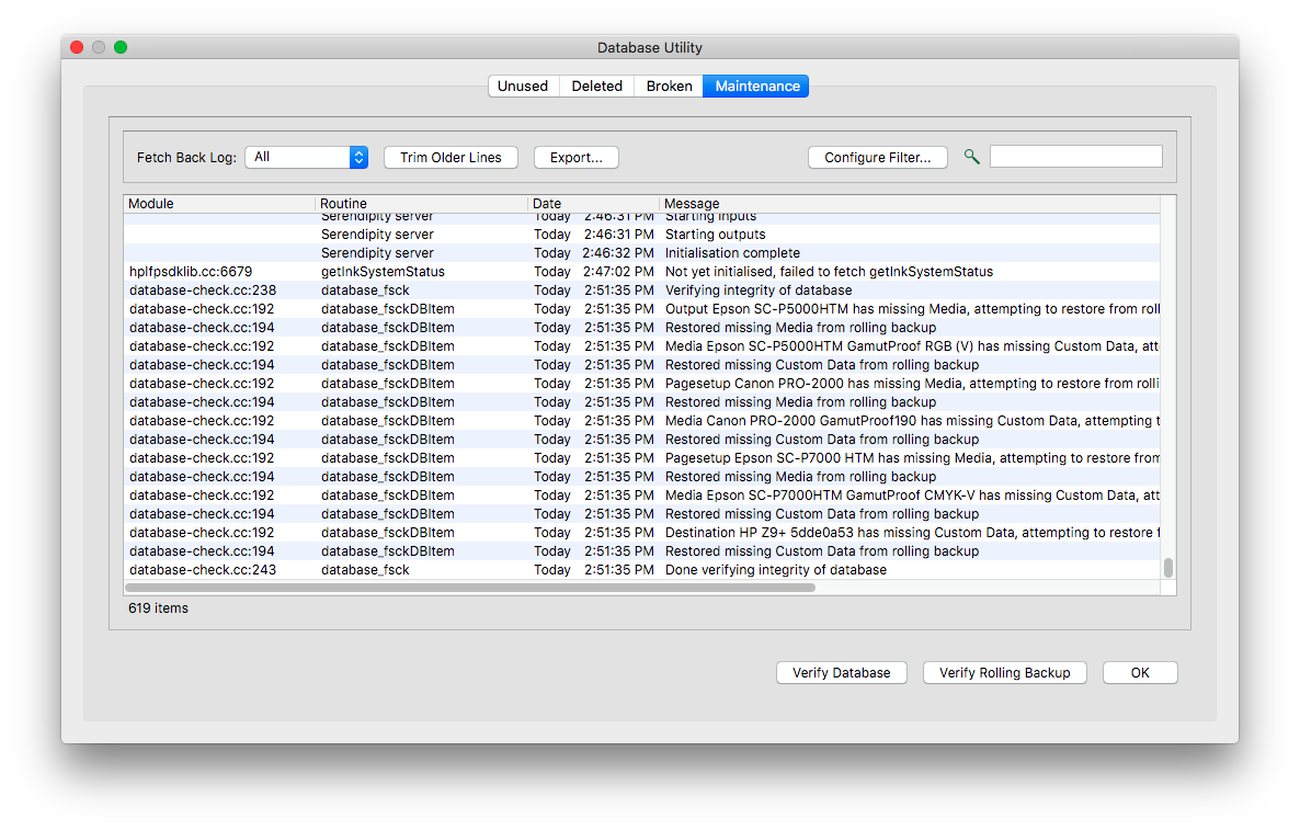 DatabaseUtility Maintenance
