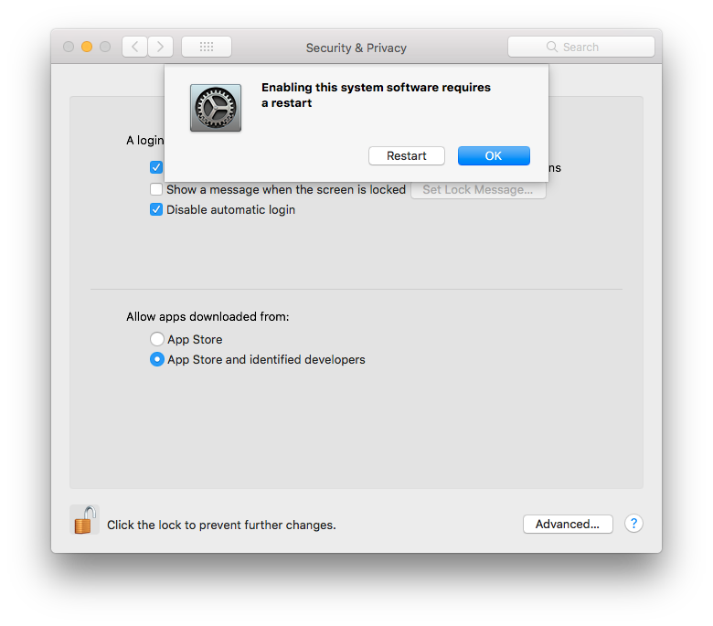DongleMacOSSecurity System Security restart
