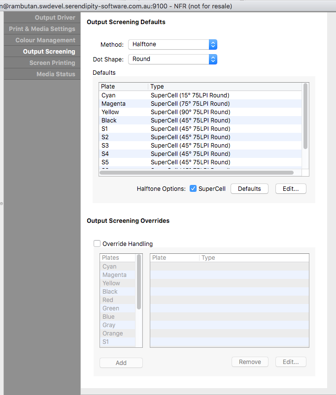 HalftoneScreenSim Screening Config
