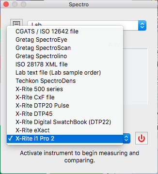 SoftproofSpectroTool InstrumentDropDown