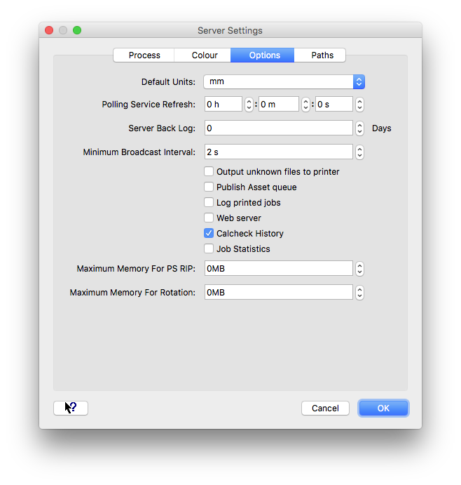 CalcheckHistory ServerSettings