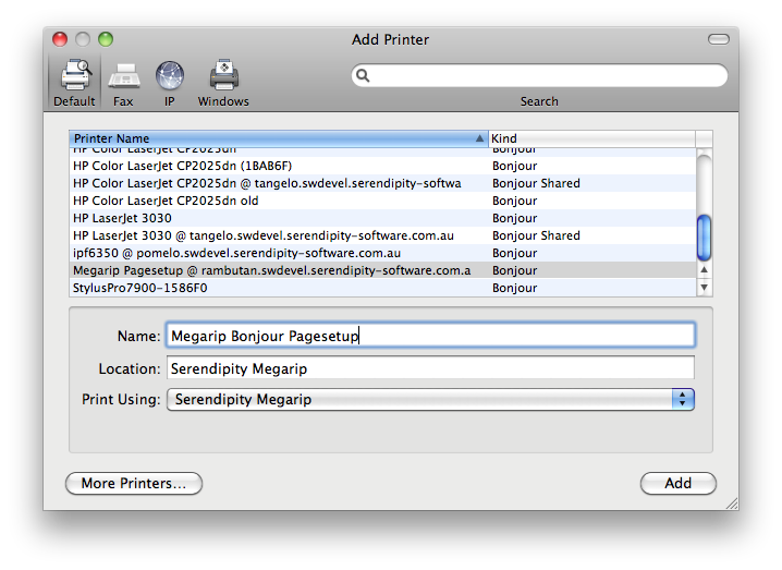 MR bonjour printer config