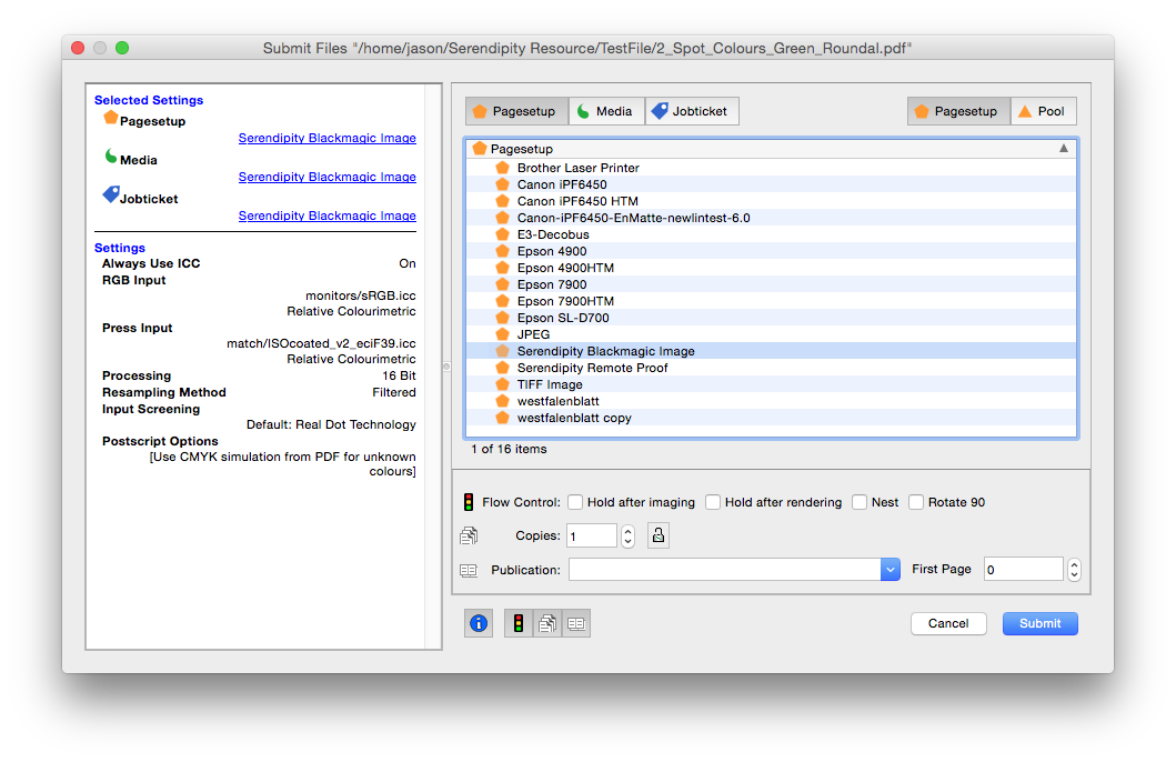 Submit Pagesetup