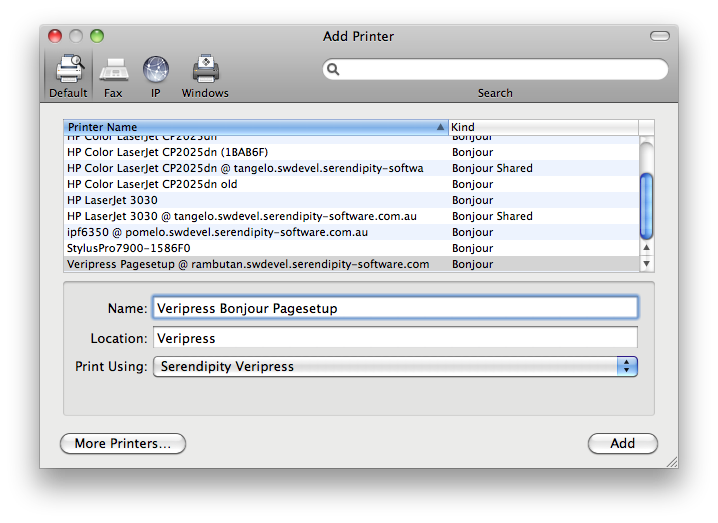 VP Bonjour printer config